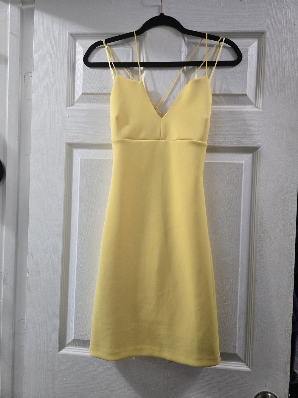 Guess Yellow Double Spaghetti-Strap V-Neck Mini Dress